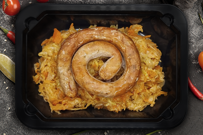 Баварская колбаска с тушеной капустой, 300г