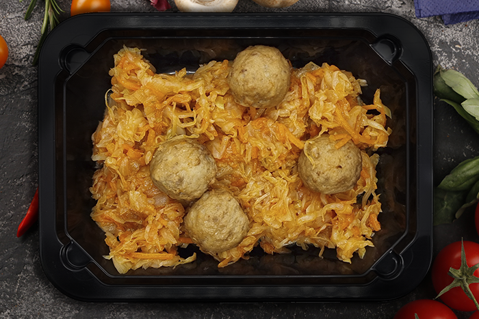 Фрикадельки мясные с тушеной капустой, 300г