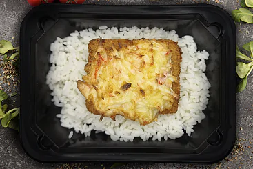 Филе минтая под крабовой шапкой с рисом,350г