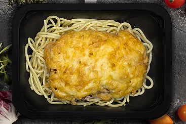 Свинина под шапкой со спагетти, 300г